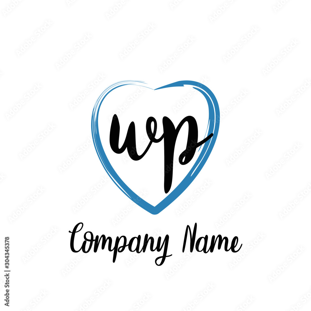 WP initial handwriting in a love brush-shaped template WP initial handwriting in a love brush-shaped template