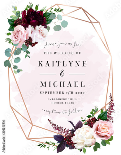 Luxury fall flowers wedding vector bouquet card.