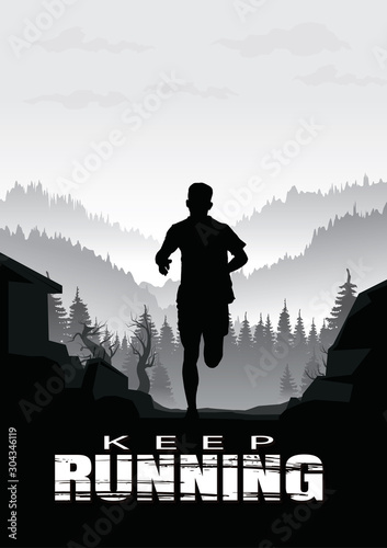 Running silhouettes. Vector illustration, Trail Running, Marathon runner.	