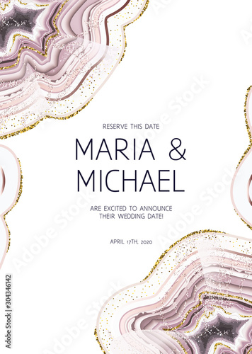 Natural taupe brown stone.Trendy wedding invitation