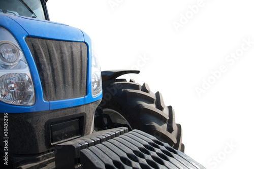Blue tractor isolated on white background.