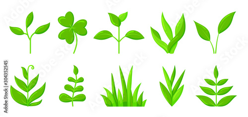 Fototapeta Naklejka Na Ścianę i Meble -  Spring green grass sprout plant cartoon icon set