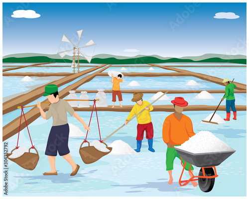 agriculturist work in saline field vector design