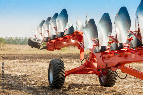 Agricultural plow close-up on the ground