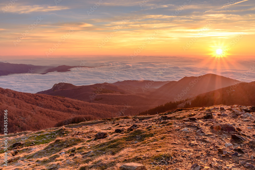 Dawn at the Montseny Natural Park (view from Turo de l'Home, 1706m) Catalonia. Spain.