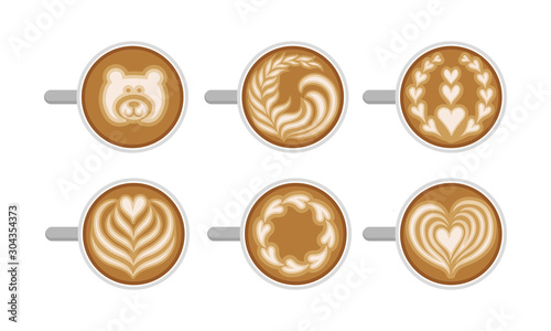 Latte Art Top Viewed Vector Set. Coffee Design Concept