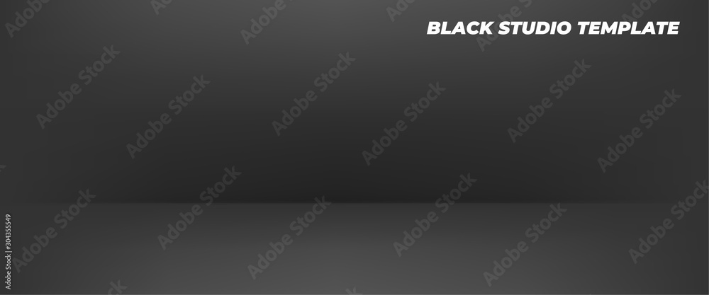 Obraz premium Black studio template. Vector mock up 3D stage abstract background.