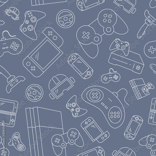 Gamepad and Game console background - Vector seamless pattern of joysticks and cyber sport graphic design