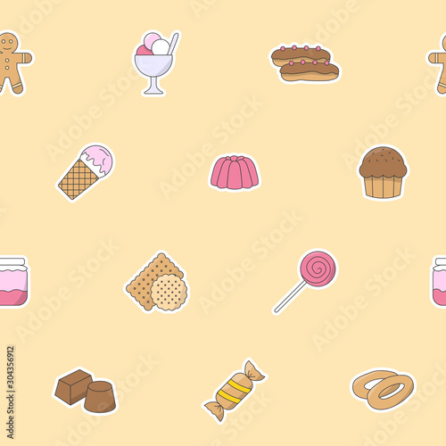 Candy background - Vector color seamless pattern of sweet food for graphic design