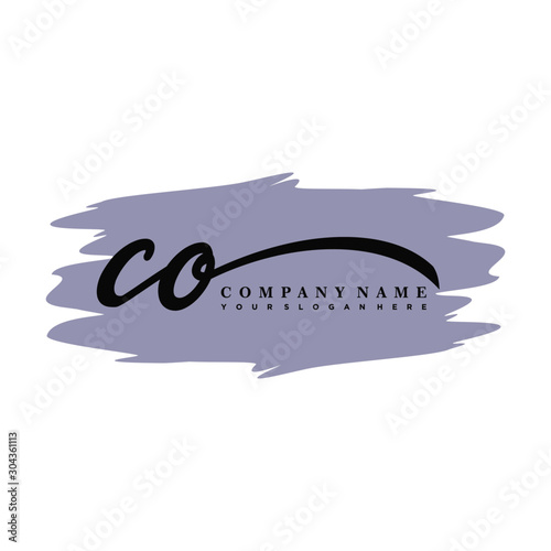 CO handwritten logo vector template. with a gray paint background, and an elegant logo design