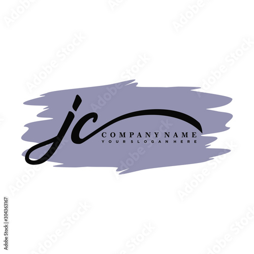 JC handwritten logo vector template. with a gray paint background, and an elegant logo design