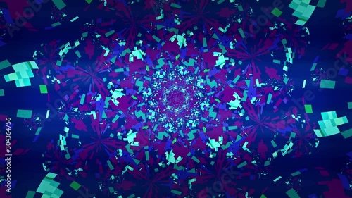 Disco dancing and electronic music background. Seamless looping footage. Esoteric cosmic mandala.	