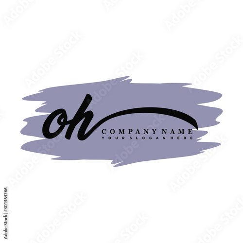 OH handwritten logo vector template. with a gray paint background, and an elegant logo design