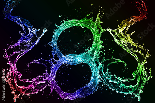 Colorful Rainbow Fractal Abstract Water Explosions on Black Background rainbow colored water explosion fractal art isolated water black background abstract water rainbow art