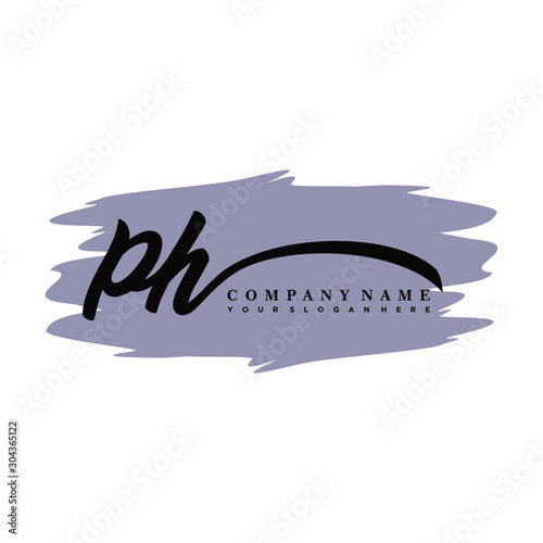 PH handwritten logo vector template. with a gray paint background, and an elegant logo design