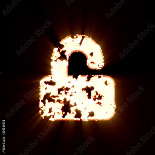 Bild auf Leinwand Symbol unlock burned on a black background. Bright shine