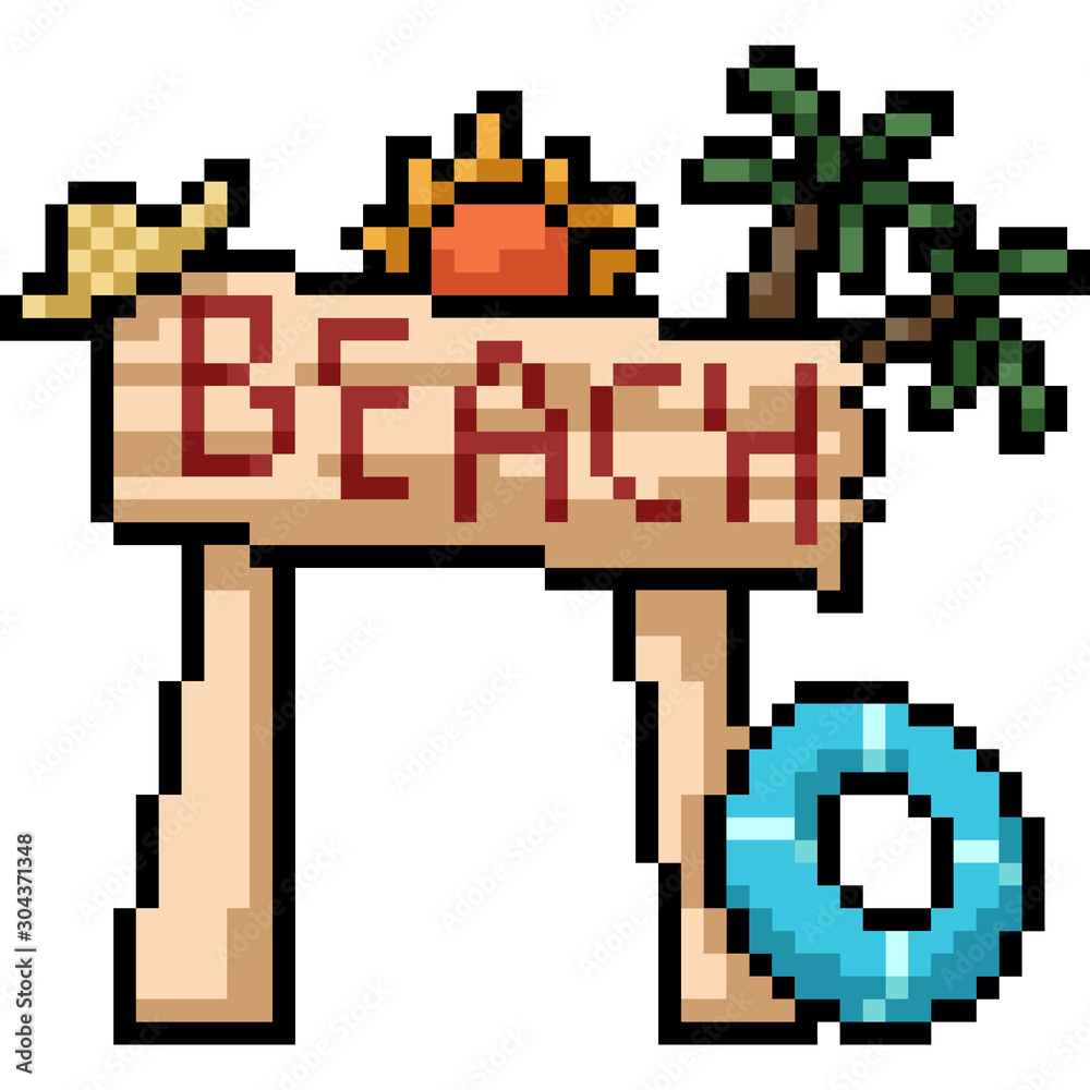 Fototapeta premium vector pixel art beach sign