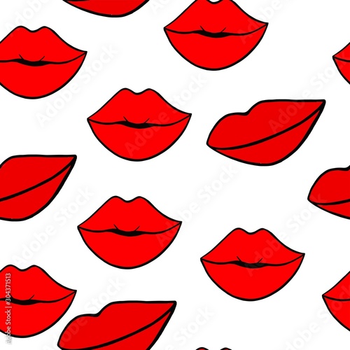 vector illustration, red lips pattern on a white background