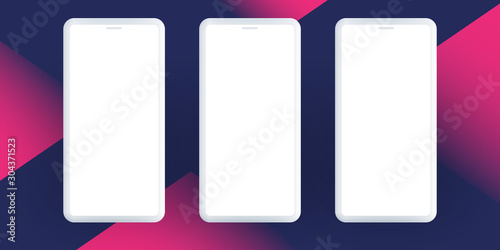White, Dark Blue and Purple Advertising, Poster or Banner Template Design with Three Smartphone Silhouettes for Your Business Project - Vector Illustration