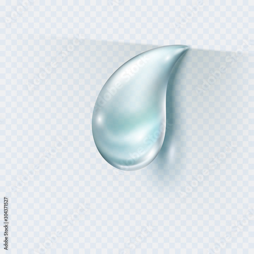 Water rain drop isolated on transparent background. Realistic pure droplet. Vector blue clear bubble or dew template.