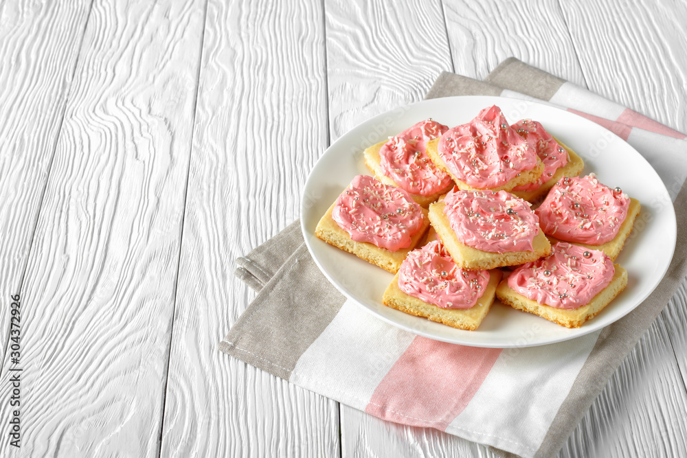 shortbread cookies with pink icing, top view shortbread cookies with pink icing, top view