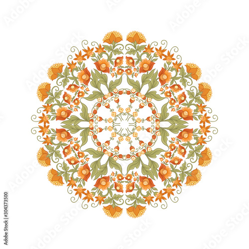 Tradition mughal motif, fantasy flowers in retro, vintage style. Element for design. Vector illustration. Isolated on white background..