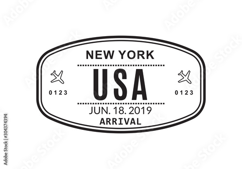 USA Passport stamp. Visa stamp for travel. New York international airport sign. Immigration, arrival and departure symbol. Vector illustration.