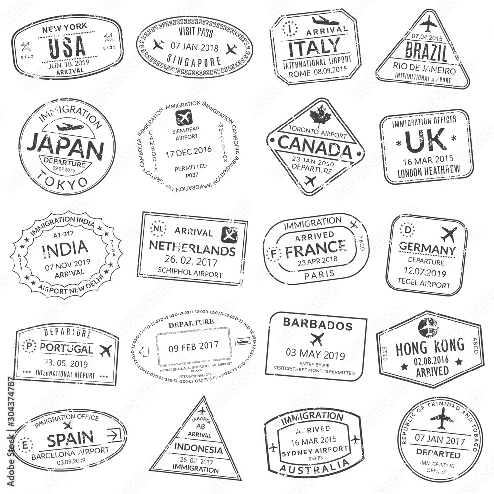 Set of visa passport stamps international Vector Image