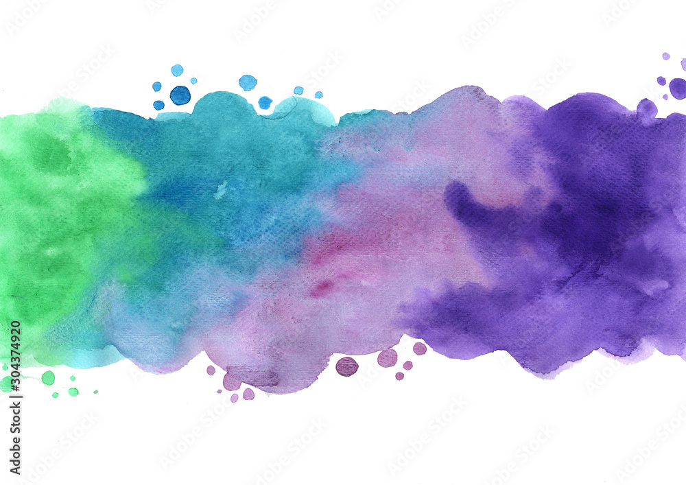 Abstract green, blue and purple watercolor painting color field background for decoration.