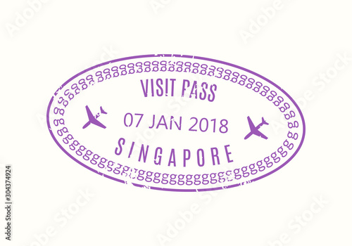 Singapore Passport stamp. Visa stamp for travel. New York international airport grunge sign. Immigration, arrival and departure symbol. Vector illustration. photo