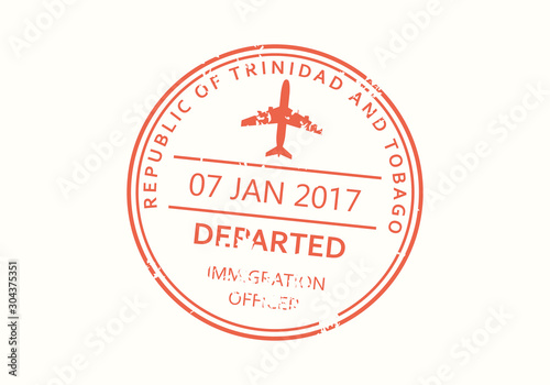 Trinidad and Tobago passport stamp. Visa stamp for travel. International airport grunge sign. Immigration, arrival and departure symbol. Vector illustration.Печать
