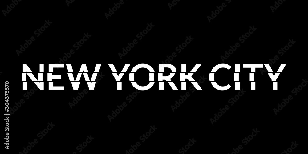 New York City typography text. NYC modern design with glitch effect. T-Shirt graphic. Vector illustration.