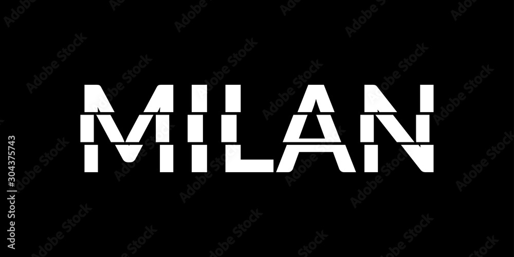Milan typography text. Milan print or slogan with glitch effect. T-Shirt, print, poster, graphic design. Vector illustration.