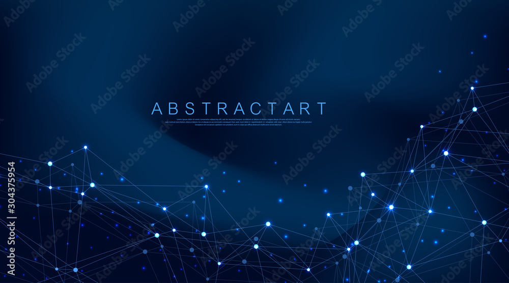 Abstract plexus background with connected lines and dots. Wave flow. Plexus geometric effect Big data with compounds. Lines plexus, minimal array. Digital data visualization. Vector illustration. - obrazy, fototapety, plakaty 