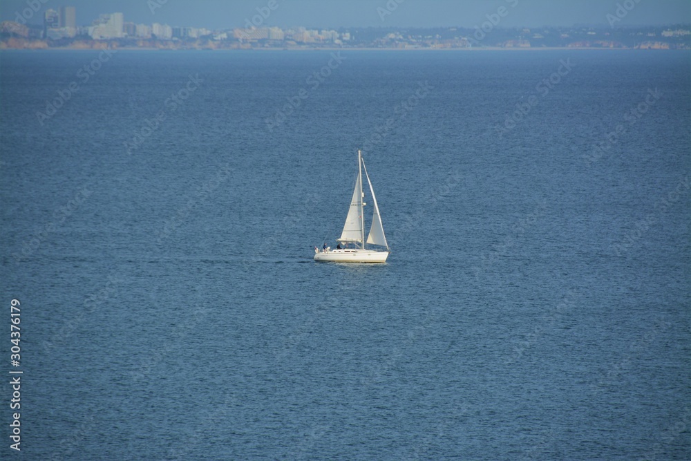 a sailboat on the ocean in Lagos - Portugal 01.Nov.2019