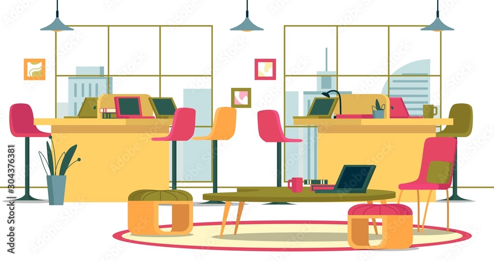 Flat Banner Business Interior Spacious Open Office Flat Banner Business Interior Spacious Open Office