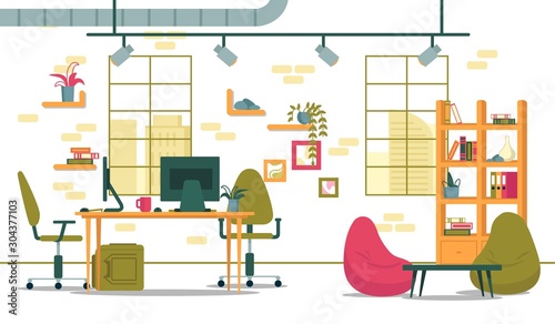 Business Office Interior in Coworking Center.