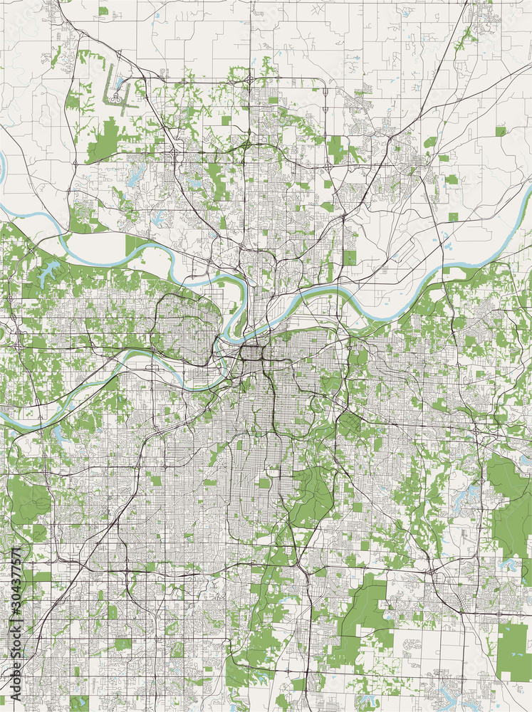 Fototapeta premium map of the city of Kansas City, USA