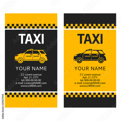 Business card of the taxi. Service of a call of the cab car. Flat illustration vector.