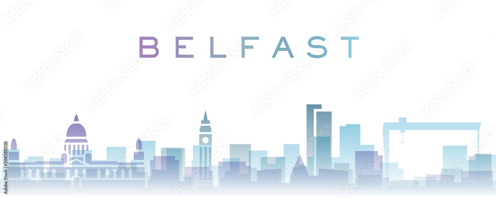 Naklejka Belfast Transparent Layers Gradient Landmarks Skyline