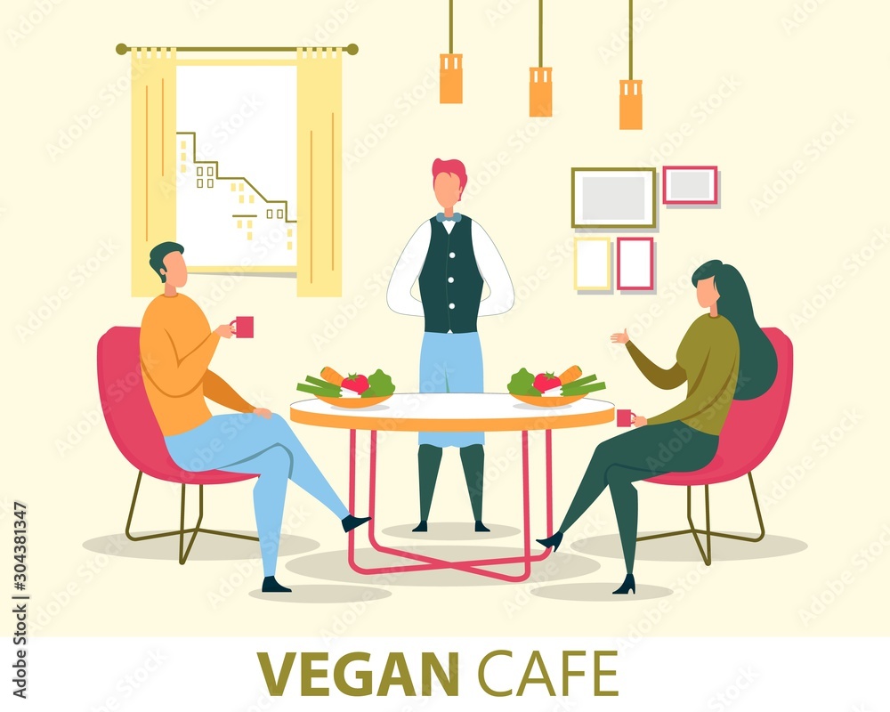 Couple Eating in Vegan Cafe Flat Vector Concept
