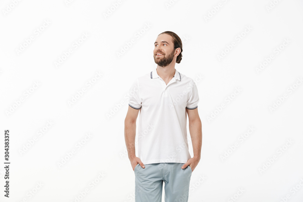 Fototapeta premium Handsome bearded man posing isolated over white background.