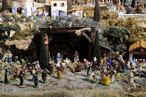 Nativity Scene, Birth of Jesus, St Francis Xavier's Church in Paris, France 