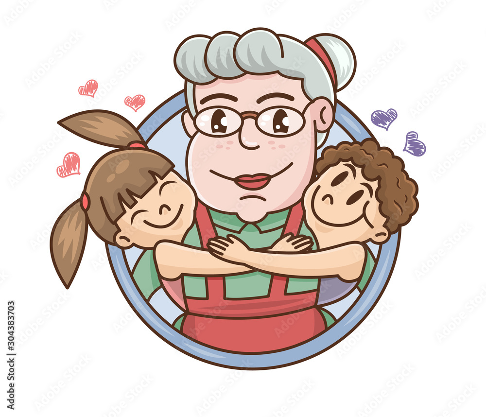 Grandparents Day. Smiling grandchildren Hugging Their Grandmother. Cartoon vector illustration. Hand drawn style greeting card for grandma day. Cute little boy and girl. For print or greeting card. Stock Vector | Adobe Grandparents Day. Smiling grandchildren Hugging Their Grandmother. Cartoon vector illustration. Hand drawn style greeting card for grandma day. Cute little boy and girl. For print or greeting card. Stock Vector | Adobe
