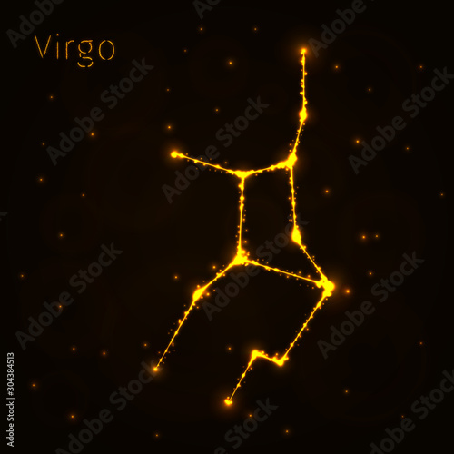 Virgo Illustration Icon, Lights Silhouette on Dark Background. Glowing Lines and Points
