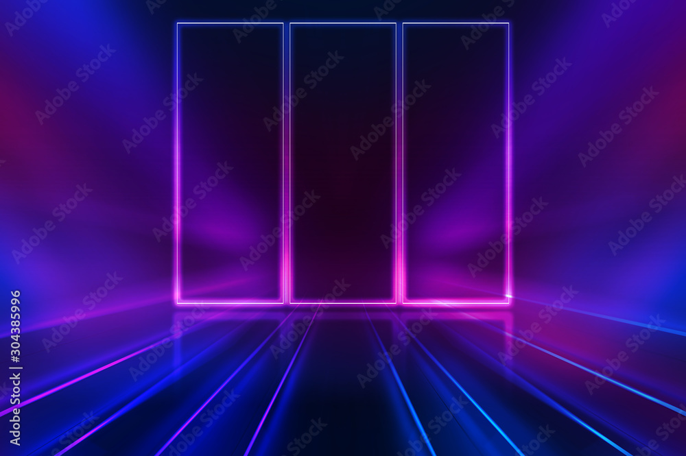Empty dark abstract background. Background of an empty show scene. Glow of neon lights on an empty stage. Empty dark abstract background. Background of an empty show scene. Glow of neon lights on an empty stage.
