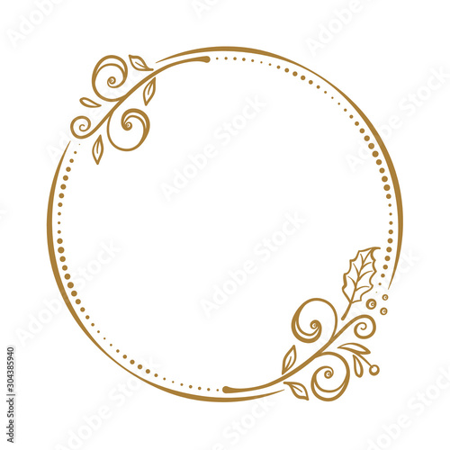 Vector vintage round dotted frame with Christmas decoration.