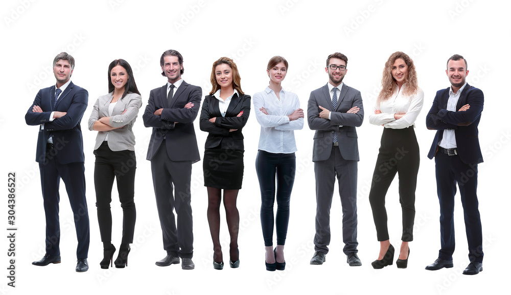 group of young successful entrepreneurs standing in a row