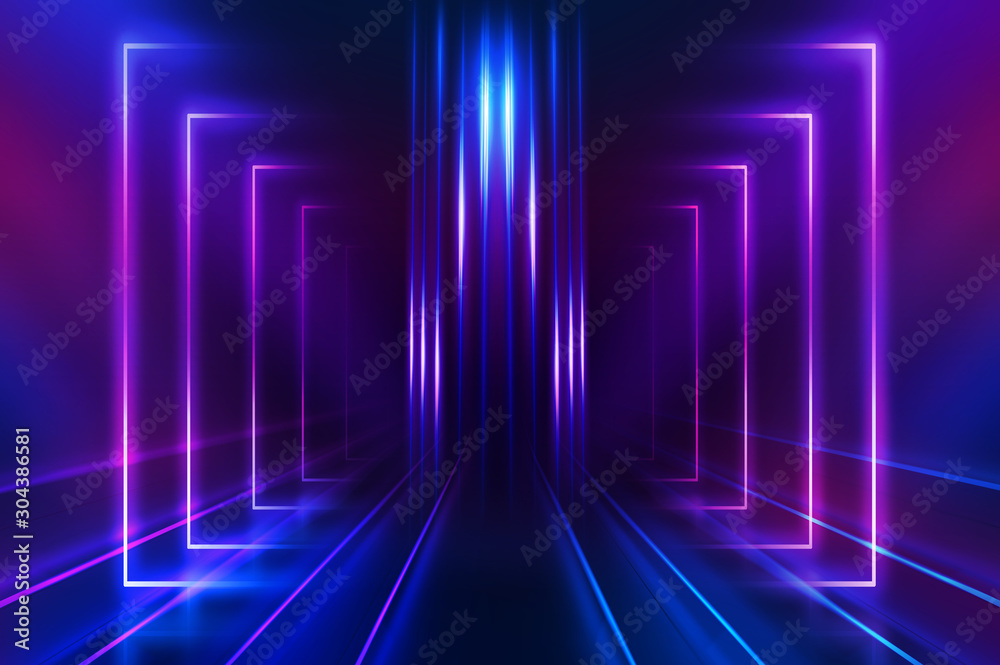 Empty dark abstract background. Background of an empty show scene. Glow of neon lights on an empty stage. Empty dark abstract background. Background of an empty show scene. Glow of neon lights on an empty stage.