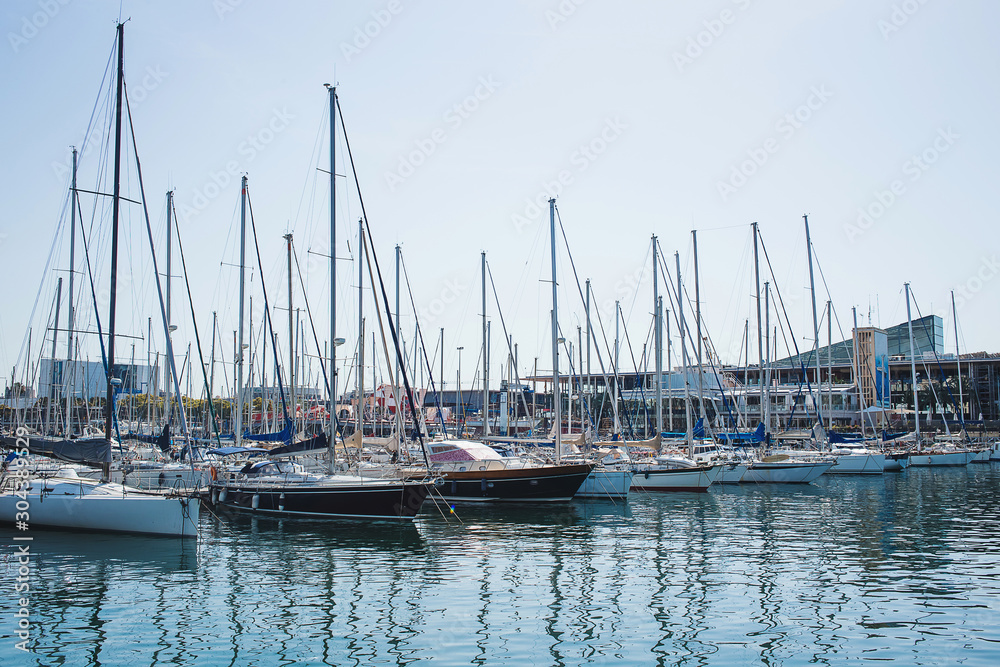  yacht marina in spain, blue sea and sky